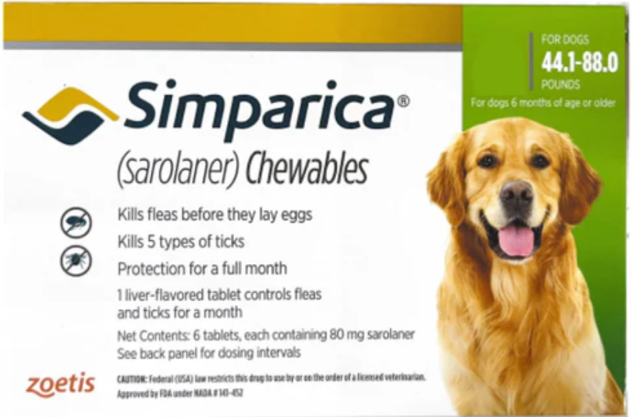 Zoetis Simparica (Sarolaner) Tick and Flea Control Tablet for Dogs (1 tablet)