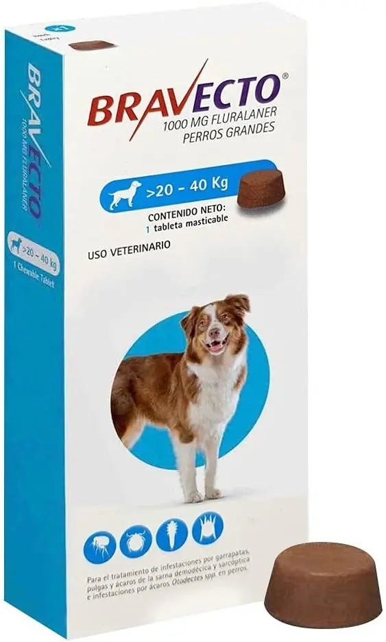 MSD Animal Health Bravecto 1000mg (Fluralaner) Dog Tick & Flea Control Tablet (20 to 40 kg) (1 tablet)