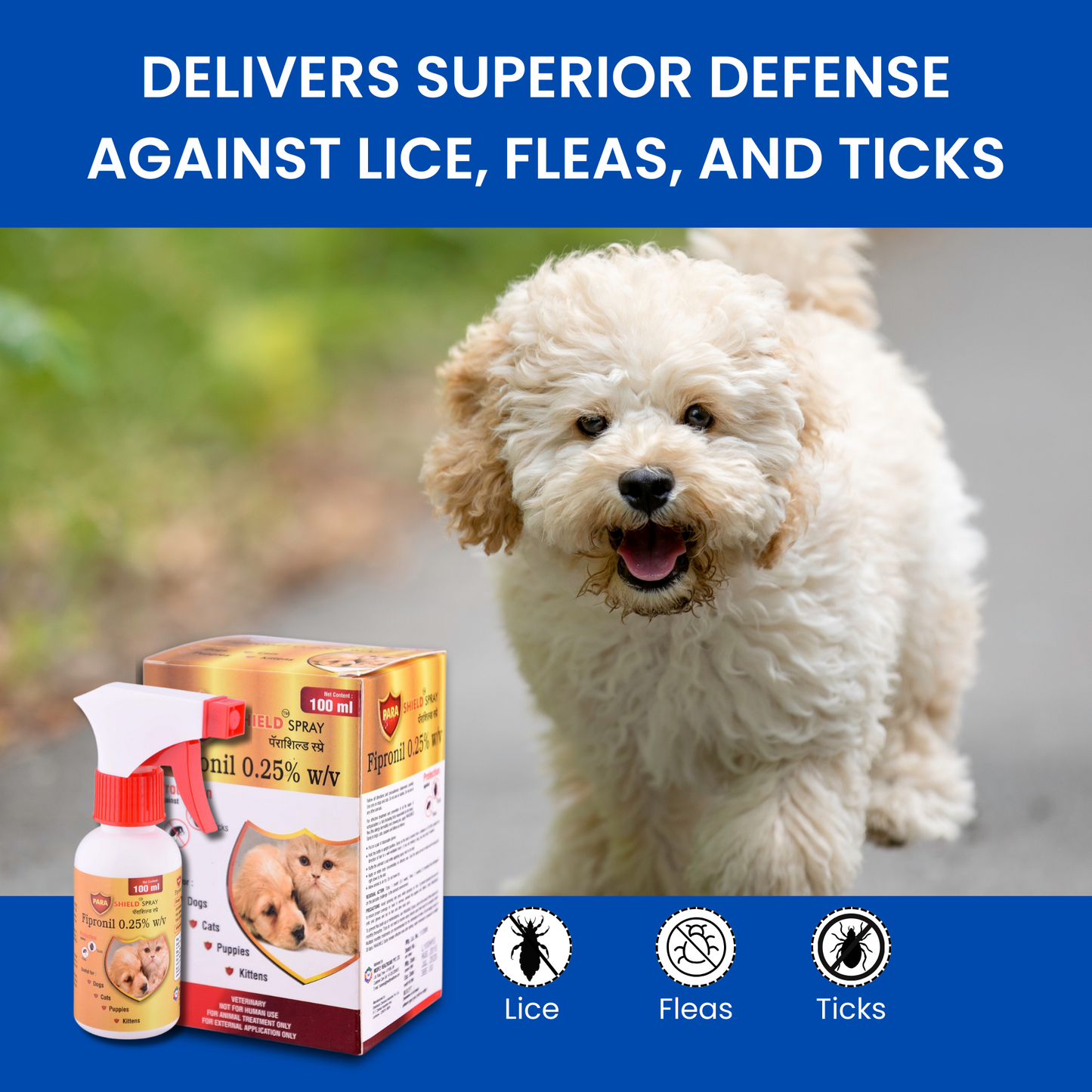 Parashield Spray (100ML) for Ticks and Fleas | Fast Acting, Long Lasting - Effective Spray for Dogs and Cats| Powered by Fipronil for Strong, Enduring Defense