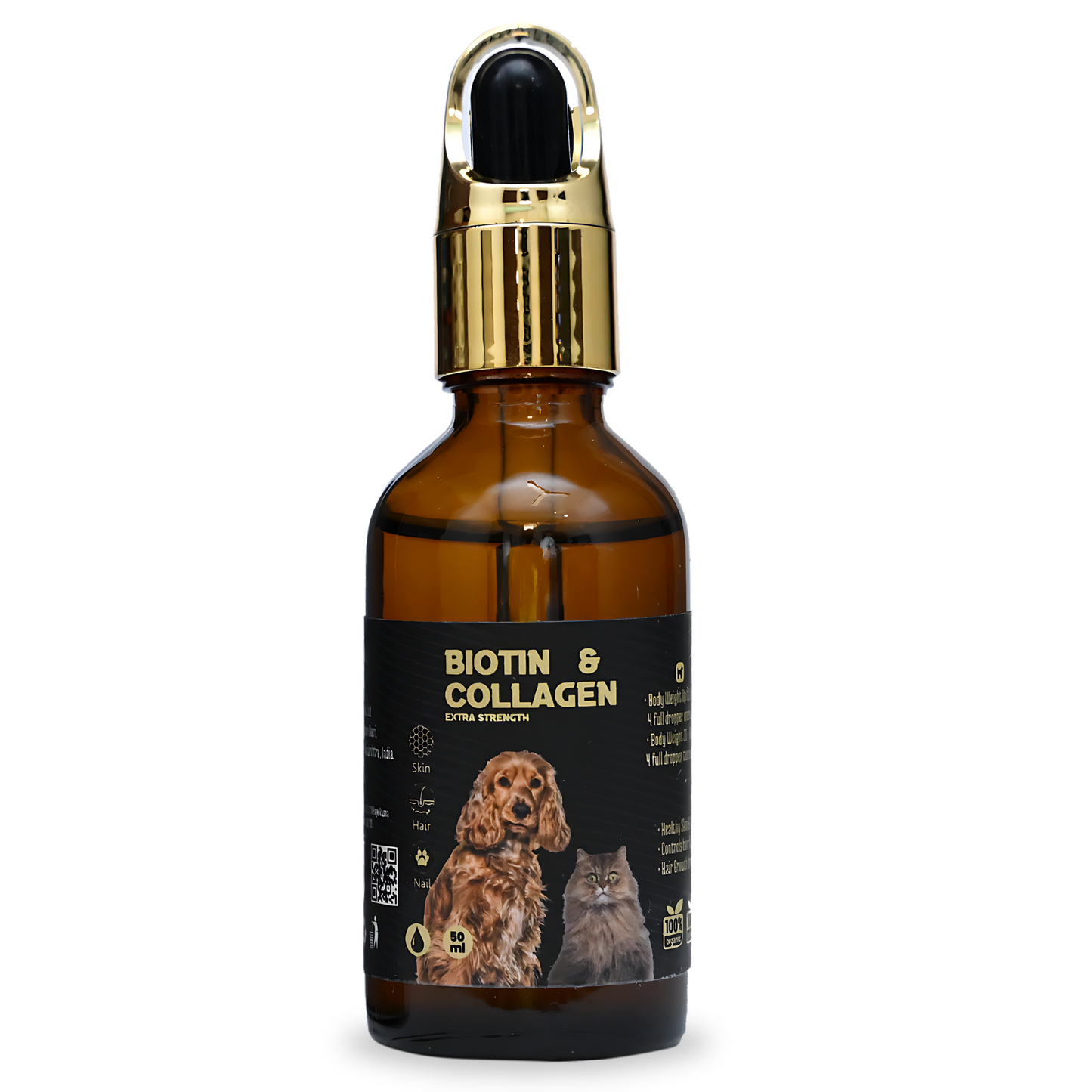 Biotin for Dogs & Cats | Collagen Supplement Drops for Healthy Skin, Coat, and Hair Growth | 50ml, Plant-Based & Fast-Acting Formula