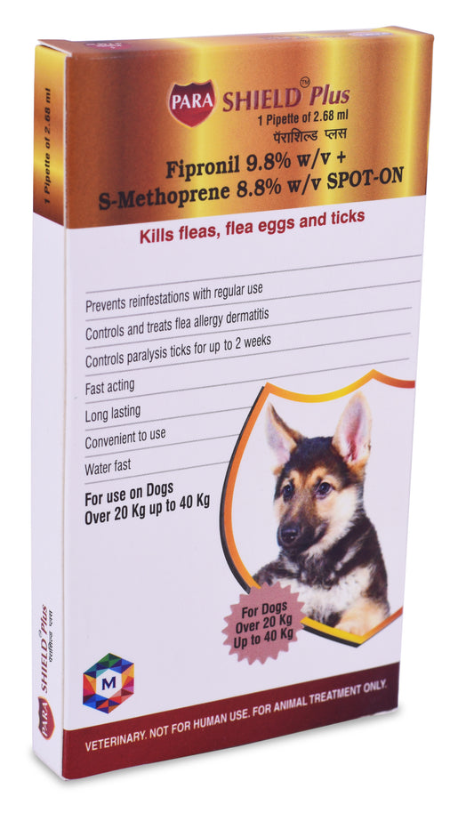 Parashield Plus Spot On Solution for Prevention & Treatment of Ticks, Fleas & Chewing Lice Infestation in Dogs (Over 20 kg up to 40 kg)