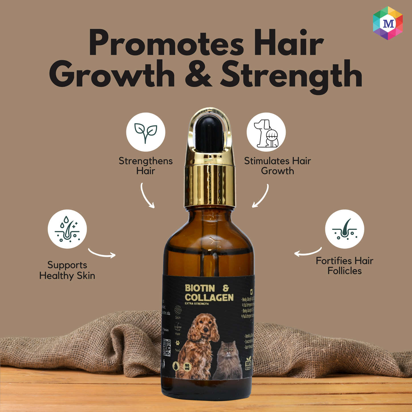 Biotin for Dogs & Cats | Collagen Supplement Drops for Healthy Skin, Coat, and Hair Growth | 50ml, Plant-Based & Fast-Acting Formula
