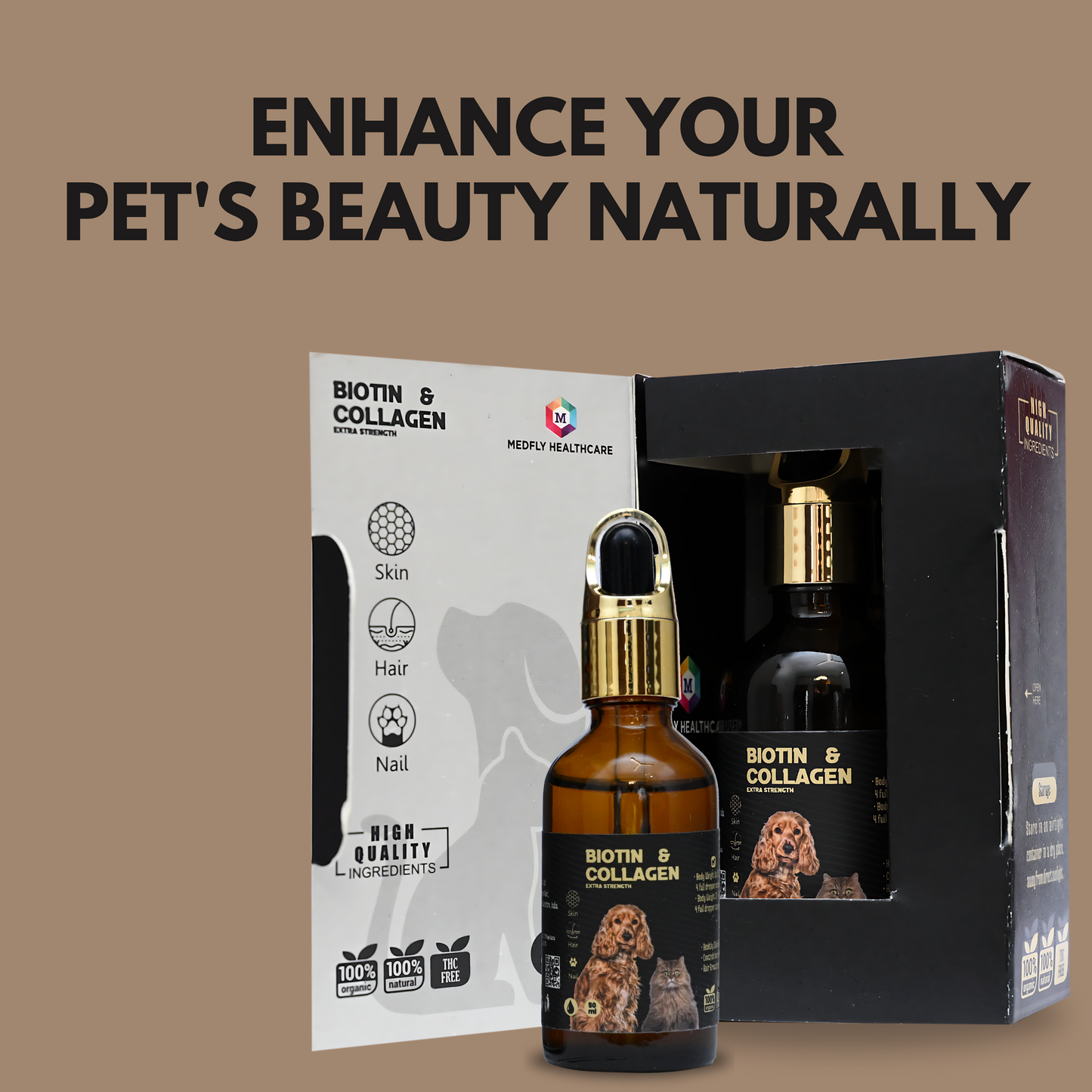 Biotin for Dogs & Cats | Collagen Supplement Drops for Healthy Skin, Coat, and Hair Growth | 50ml, Plant-Based & Fast-Acting Formula