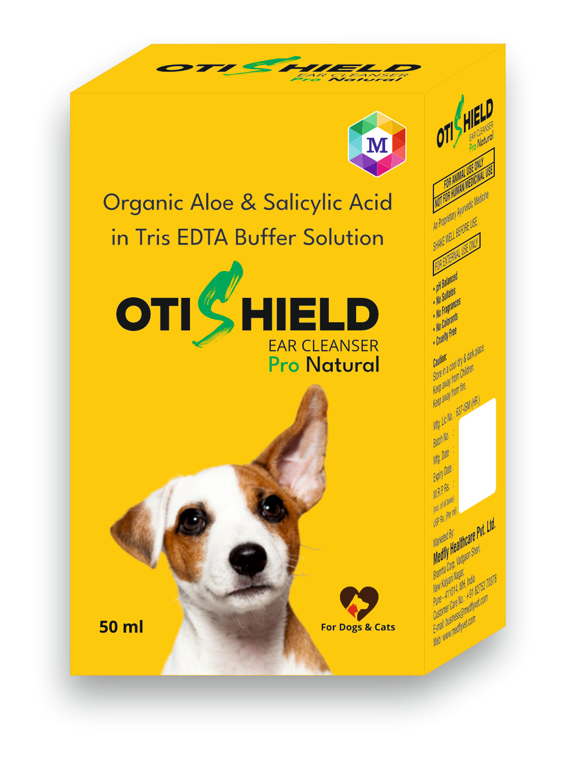 OtiShield Pro Natural Ear Cleanser for Dogs and Cats, Organic Aloe Formula, 50 ml