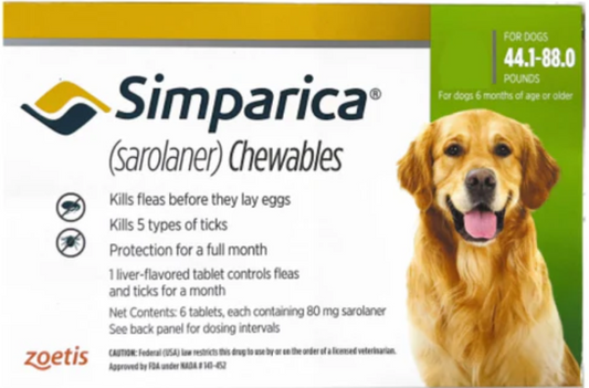 Zoetis Simparica (Sarolaner) Tick and Flea Control Tablet for Dogs (1 tablet)