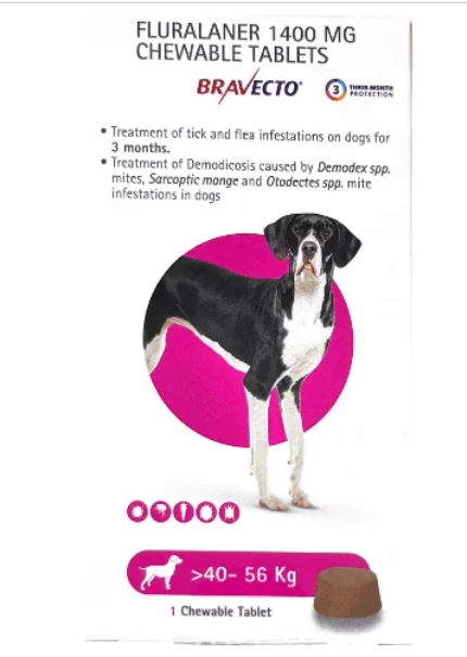 MSD Animal Health Bravecto 1400mg (Fluralaner) Dog Tick & Flea Control Tablet (40 to 56 kg) (1 tablet)