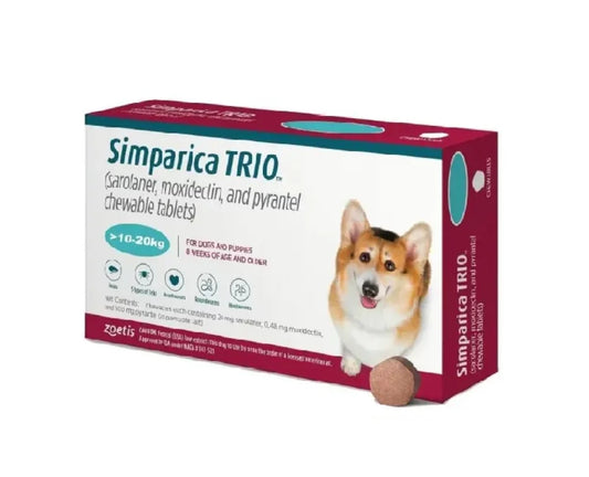 Zoetis Simparica Trio (Sarolaner) Tick & Flea Control Tablet for 10 to 20 kg Dogs (3 tablets)