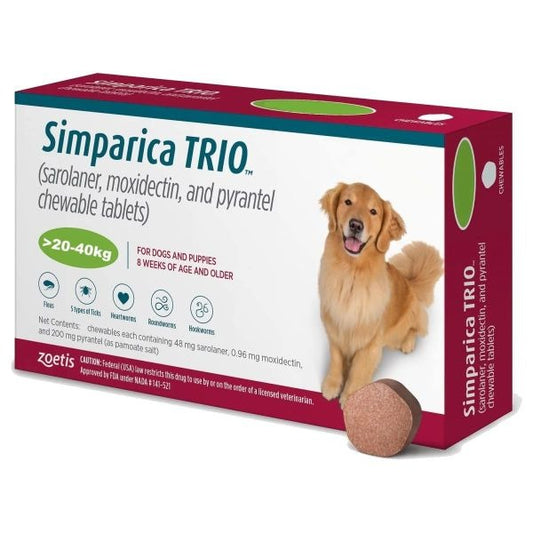 Zoetis Simparica Trio (Sarolaner) Tick & Flea Control Tablet for (20 to 40 kg) Dogs (3 tablets)